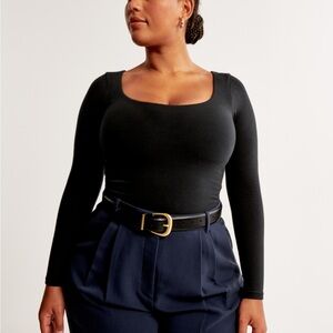 Long-Sleeve Cotton-Blend Scoop Neck Seamless Fabric Crew Bodysuit